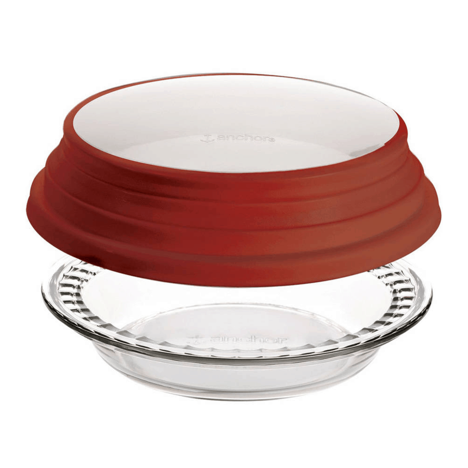 Anchor Hocking Deep Pie Glass Pan Wide Fluted Edge & Expandable Cover24cm