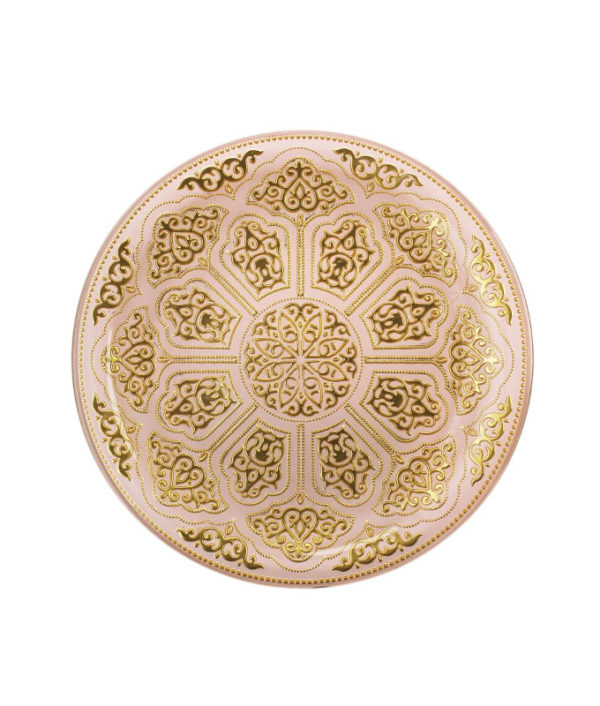 IRENA TOPKAPI CRYSTAL GLASS PLATE PINK & GOLD 35CM