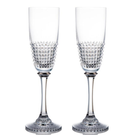 Rogaska Diamond Cut Crystal Champagne Flute Glass 236mm - set of 2