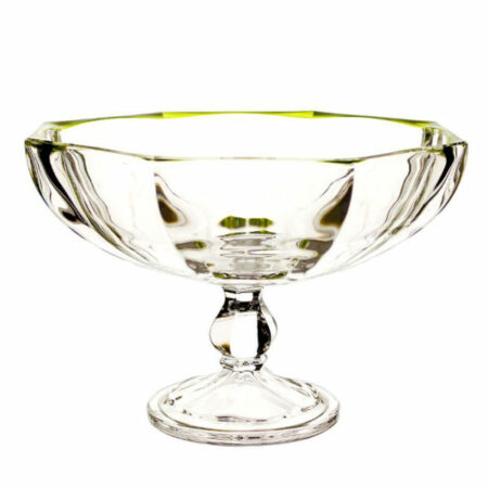 IRENA HAMBURG CRYSTAL GLASS FOOTED BOWL GREEN RIM 29CM