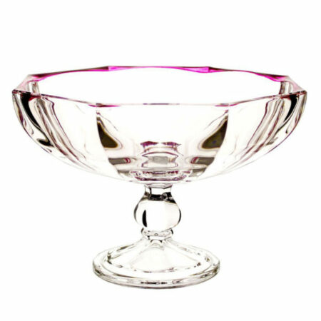 Irena Hamburg Crystal Glass Footed Bowel Pink Rim 29cm
