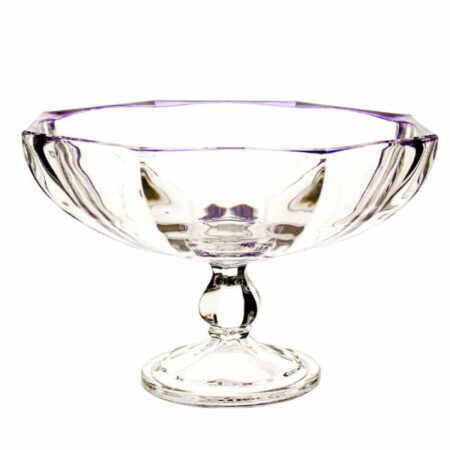 IRENA HAMBURG CRYSTAL GLASS FOOTED BOWL PURPLE RIM 29CM