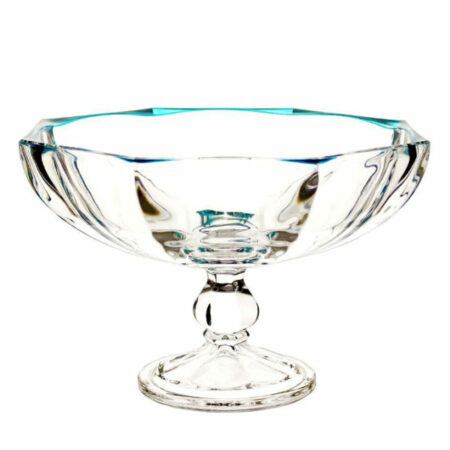 IRENA HAMBURG CRYSTAL GLASS FOOTED BOWL TURQUOISE RIM 29CM