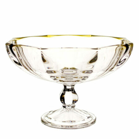 IRENA HAMBURG CRYSTAL GLASS FOOTED BOWL YELLOW RIM 29CM