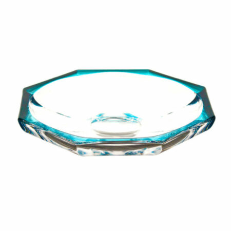 IRENA HAMBURG CRYSTAL GLASS PLATE TURQUOISE RIM 19CM