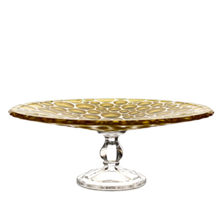 IRENA BOLLA CRYSTAL GLASS FOOTED PLATTER GOLD